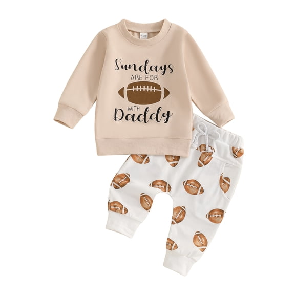 Baby Toddler Boy 2Pcs Football Outfit 0 6 12 18 24 Months 2T 3T Long Sleeve Ribbed Hem Loose Sweatshirt Trousers Set Clothes