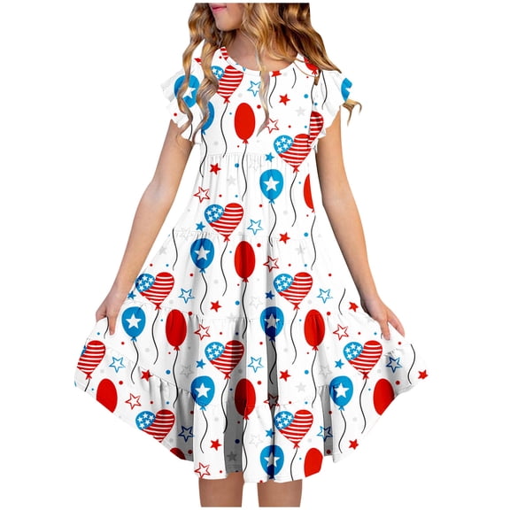 piuwrlz Summer Children Short Shirt Skirts 6 Years for Little Girls Dresses Floral New Printed Round Neck Dress White