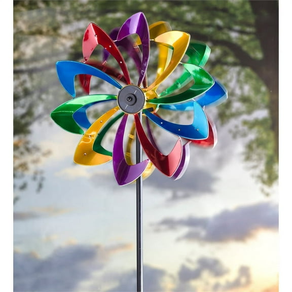 Evergreen 75" LED Solar Flower Wind Spinner