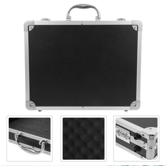 PTOOTP Safe Documents Box Aluminum Briefcase Portable Hard Case for Tool Storage Black Metal Case