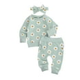 thumbnail image 1 of Komoo Newborn Baby Clothes Set, Floral Printed Sweatshirts Tops+Pants+Bow Headband Outfit, 1 of 10