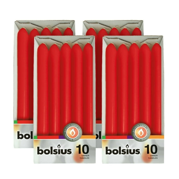 Bolsius 40 Red Dinner Taper Candles 10" Unscented for Wedding, Church, Christmas Home Decoration - Smoke Free Smoth Long Burning 7.5 Hours
