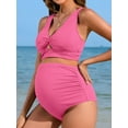 thumbnail image 4 of Sociala Maternity Swimsuit Twist Cutout Front Two Piece Bathing Suit Swimwear High Waist Pregnancy Bikini Sets, 4 of 5