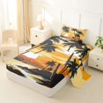 thumbnail image 2 of jejeloiu Vintage Palm Sunset Twin Sheets For Girls,Beach Silhouette Print Bedding,Yellow Brown,3-Piece,1 Fitted Sheet and 1 Pillowcase, 2 of 6
