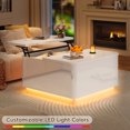 thumbnail image 3 of Aphthongs 35.4" Square Lift Top Coffee Table with LED Lights, Modern High Gloss Coffee Table with Rounded Conner & Hidden Storage, Multi-Function Coffee Table Living Room Furniture, White, 3 of 9