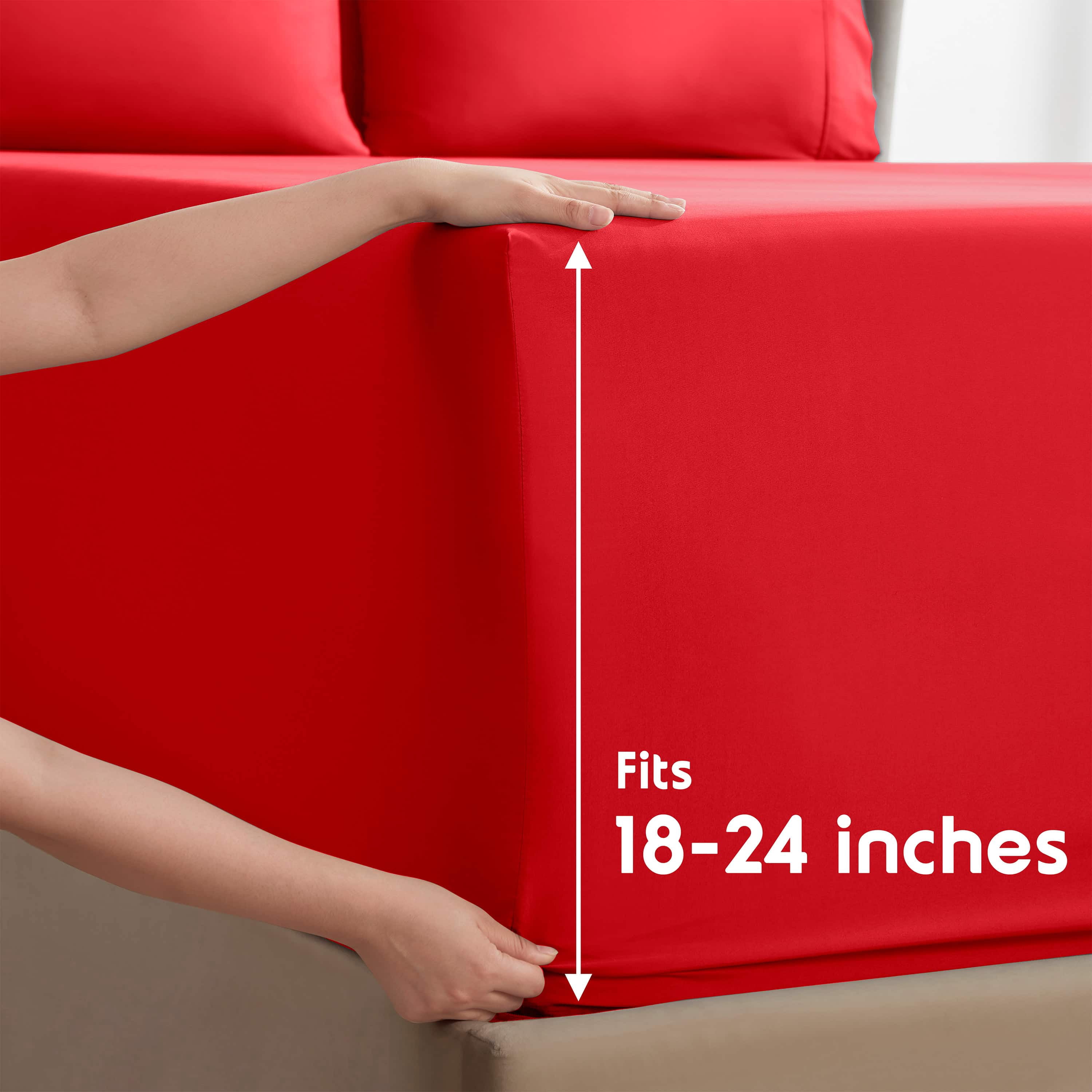 LammaLoe Extra Deep Pocket Twin Xl Sheets Set, 3 Piece, Fits 18"-24" Mattress, Breathable & Extra Soft Bed Sheets, Cherry Red