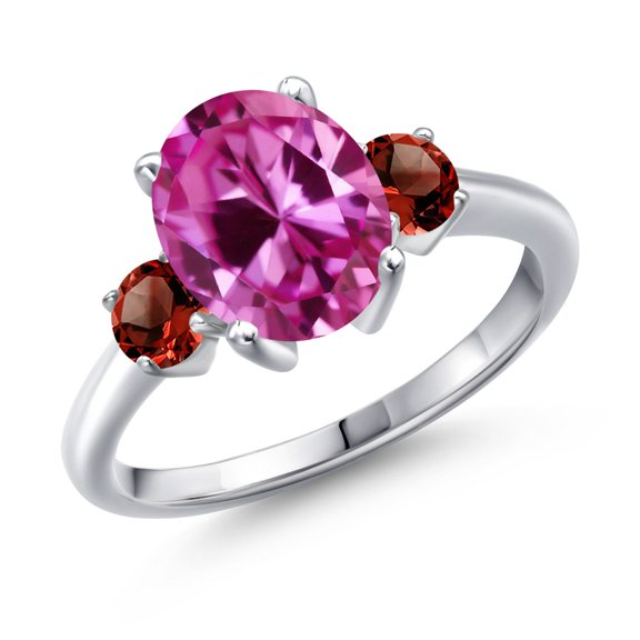 Gem Stone King 3.99 Ct Oval Pink Created Sapphire Red Garnet 925 Sterling Silver Ring (Size 8)