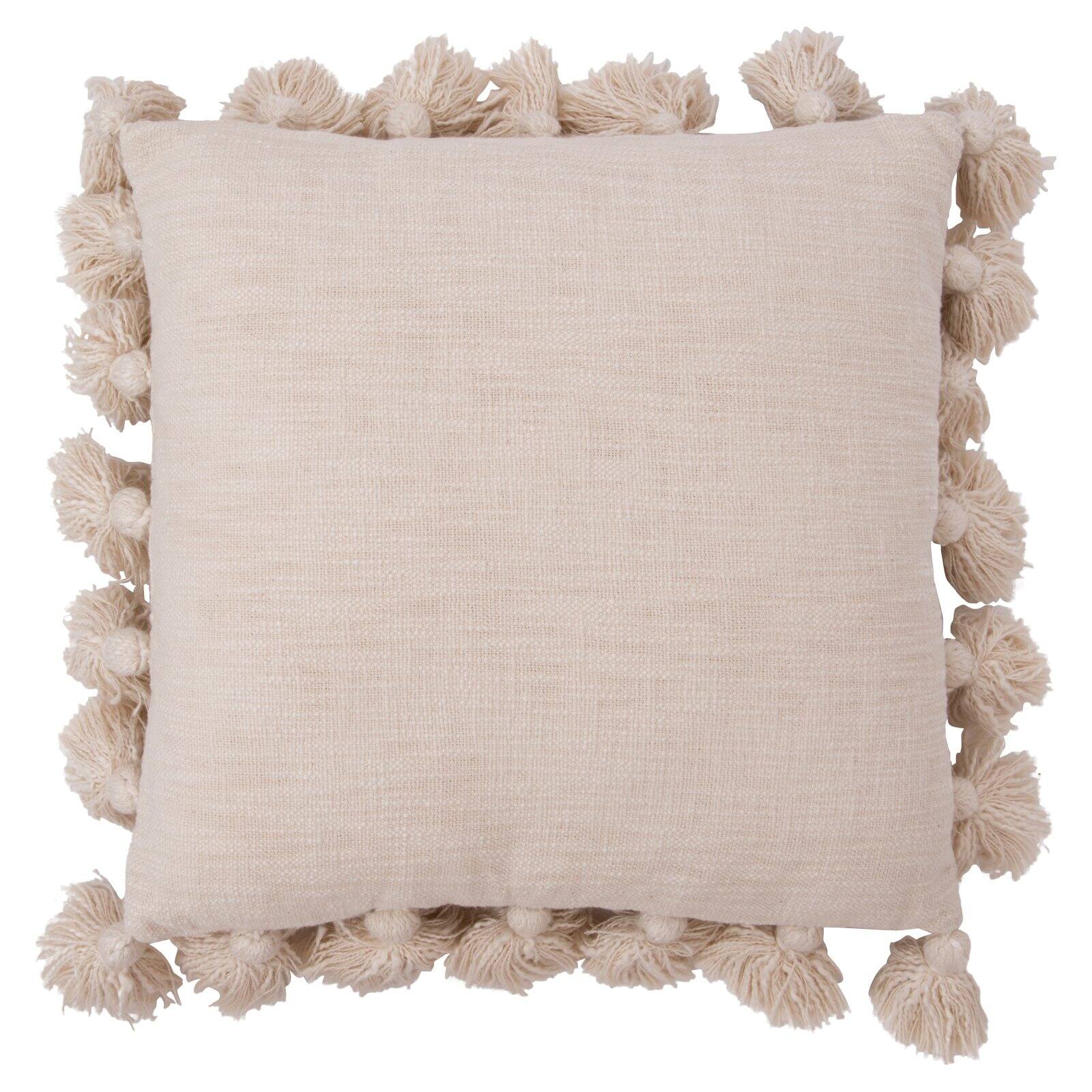3R Studios Luxurious Cream Square Cotton Pillow with Tassels