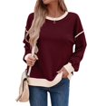 thumbnail image 2 of Sudadera Informal de Larga para Mujer, Cuello Redondo, Holgada, , con Ribete en Contraste. Vino Tinto M, 2 of 9