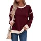 thumbnail image 2 of Sudadera Informal de Larga para Mujer, Cuello Redondo, Holgada, , con Ribete en Contraste. Vino Tinto L, 2 of 9