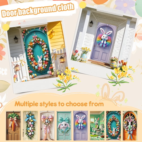 Easter Door Cover banner 71 x 35 Inch Easter Bunny Door Banner Easter Door Banner Party Accessory Hanging Banner Sign Decoration for Happy Easter Party Favors(Banner, Not a Real) A