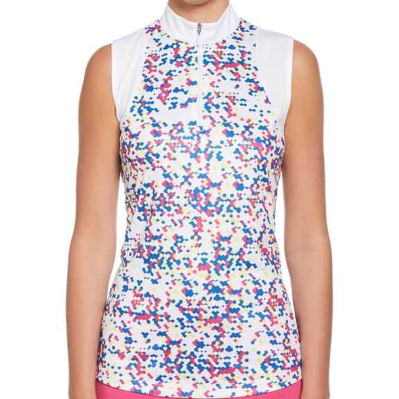 Ben Hogan Geo Print Blocked Bright White Shirt Women XS