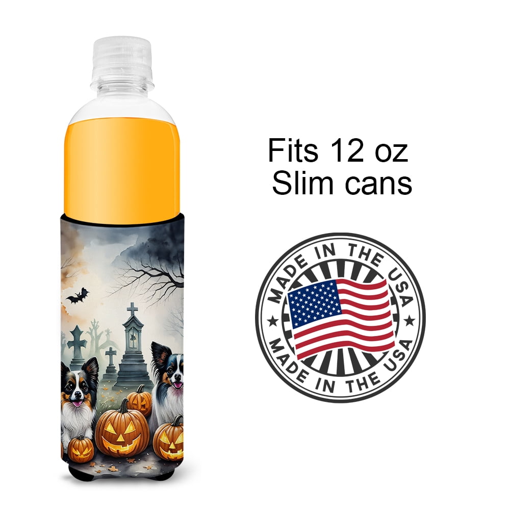 Carolines Treasures  0.25 x 6.5 x 4 in. Papillon Spooky Halloween Hugger for Ultra Slim Cans
