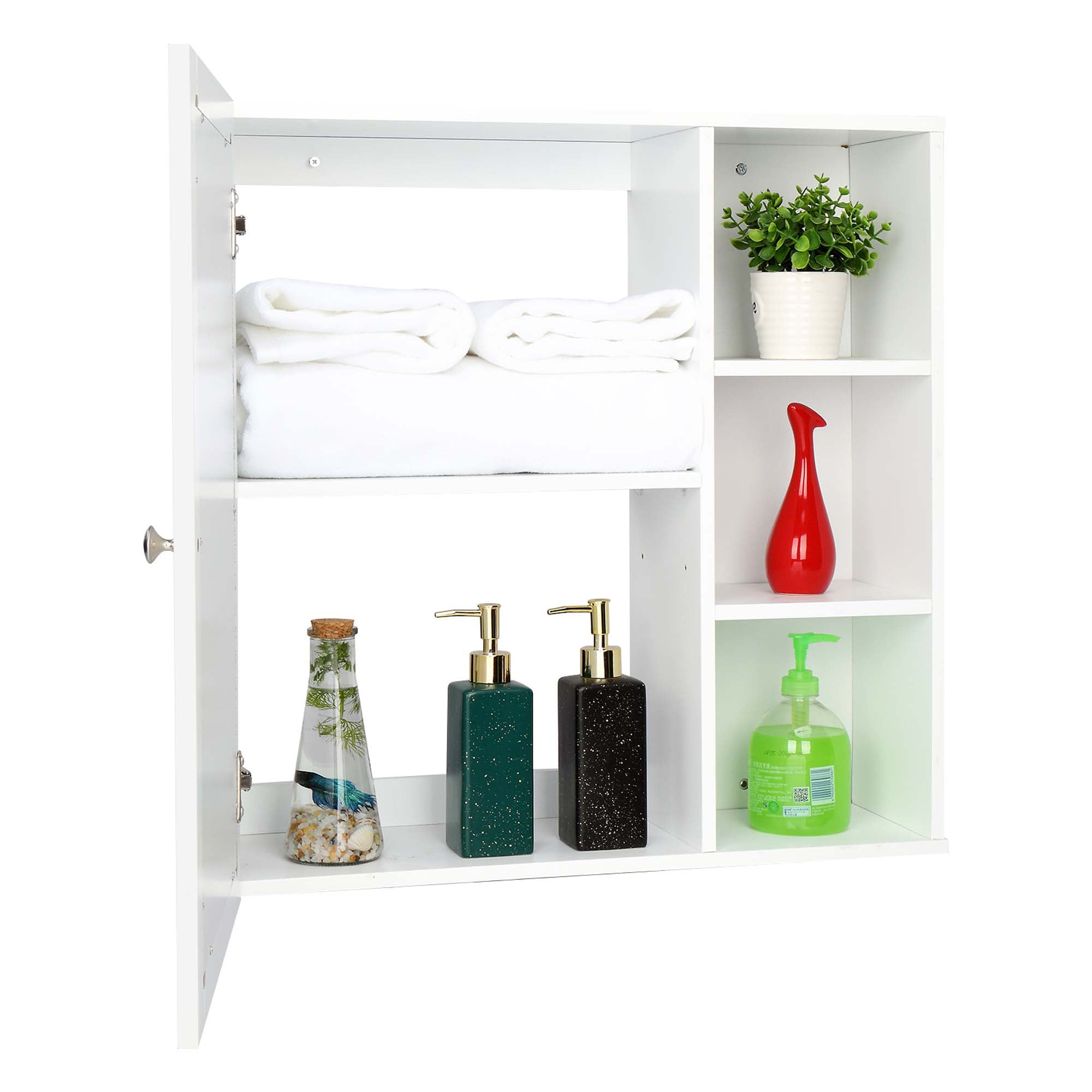 26.3 in. W x 12.4 in. D x 27.2 in. H Bathroom Storage Wall Cabinet in White with 3-Broom Hangers