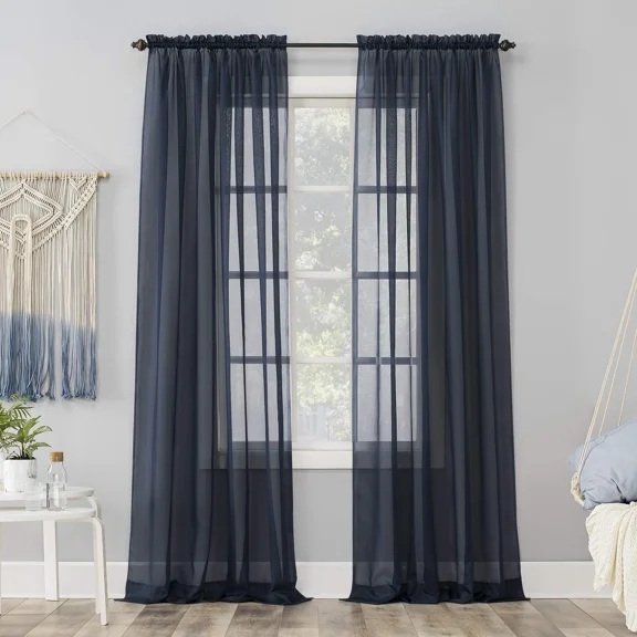 Navy Blue Sheer Voile Curtain 59 W X 84 L Machine Washable Light Filtering