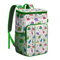 Travel Cooler Bag - White Cartoon Dinosaurs Flowers Pattern Camping Beer Cooler Backpack with Bottle Opener- Waterproof Insulated Picnic Backpacks - Cooler Bag for Beach