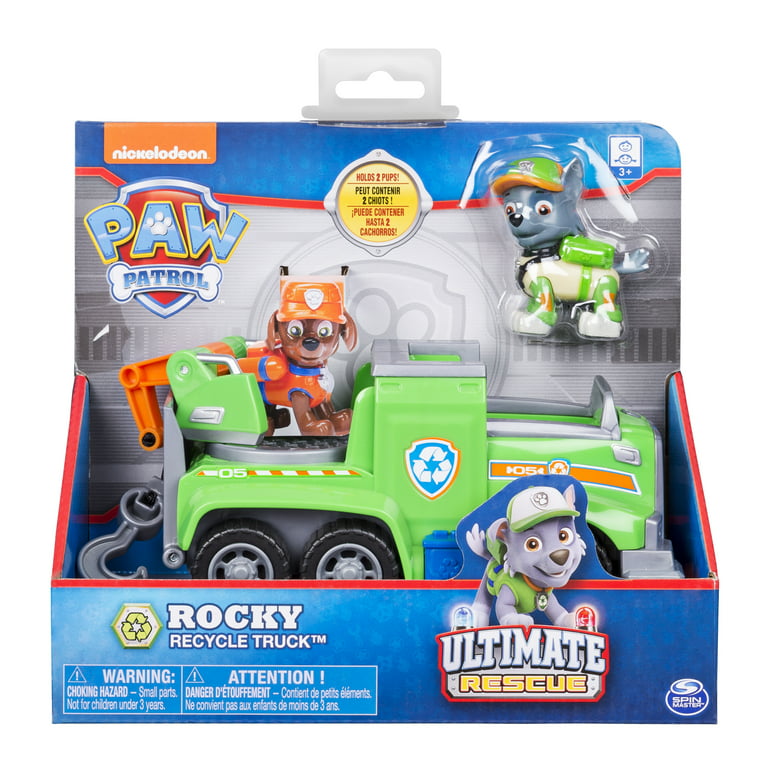 PAW Patrol Ultimate Rescue, Rocky’s Ultimate Rescue Recycling Truck with  Moving Crane and Flip-open Ramp, for Ages 3 and up
