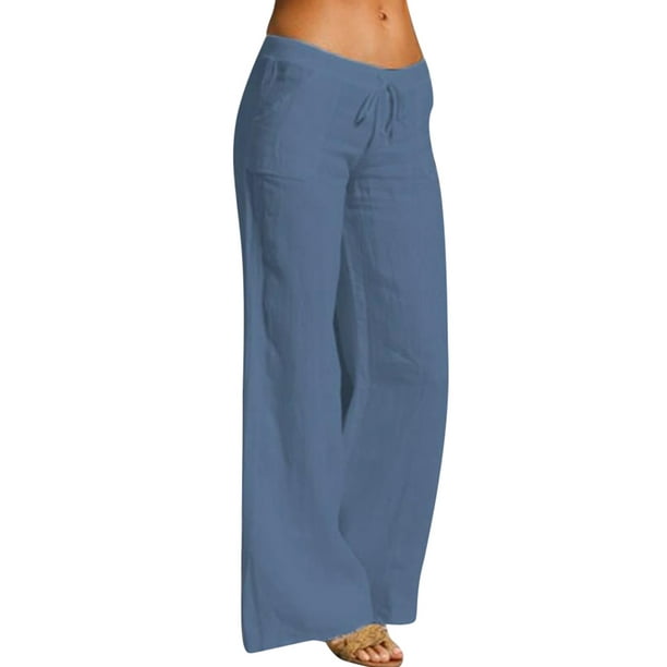 Plus Size Casual Flare Pants for Women Boho Plain Mid Elastic