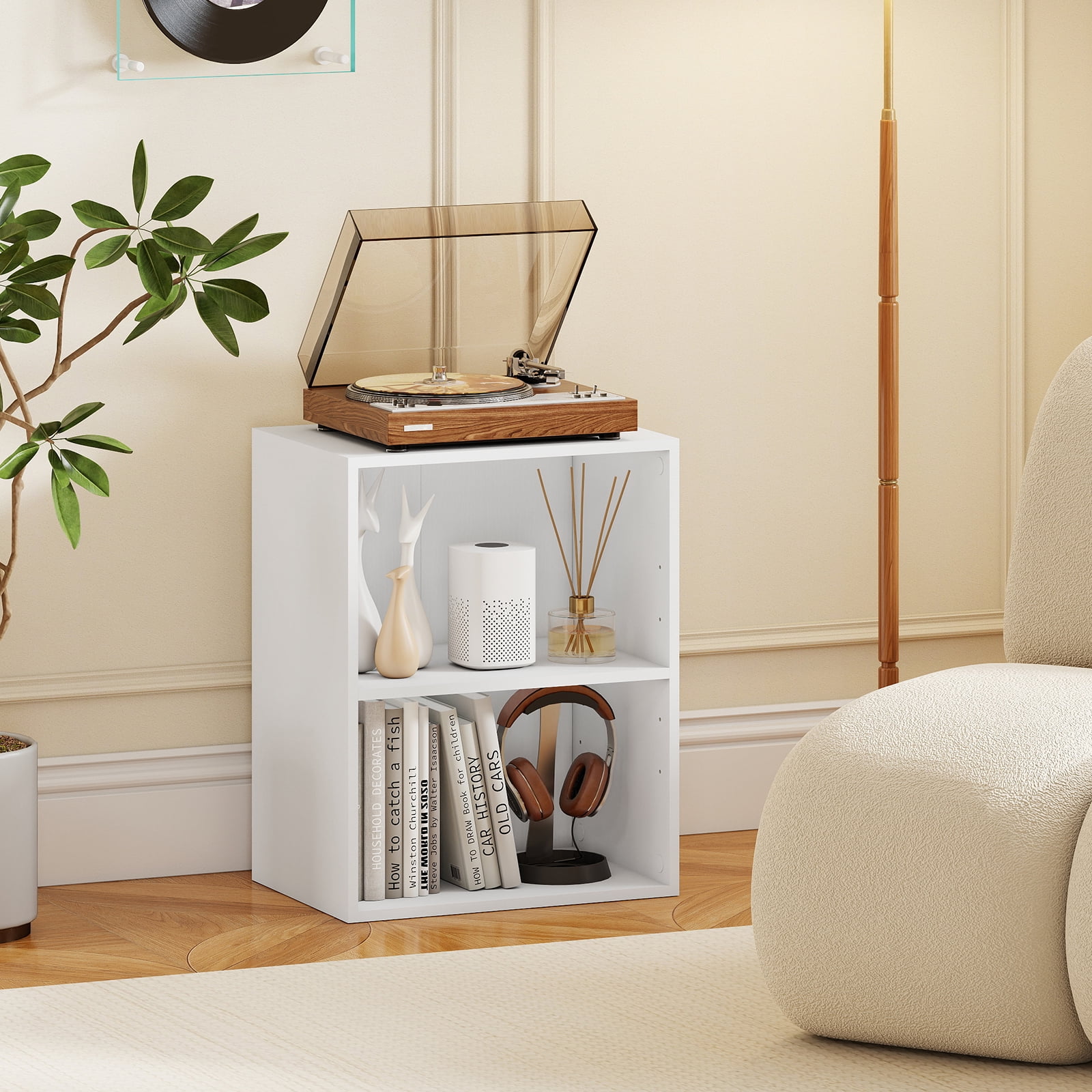 Gymax 2-Cube Bookcase w/ 5-Position Adjustable Shelf Anti-Toppling Kits for Study White