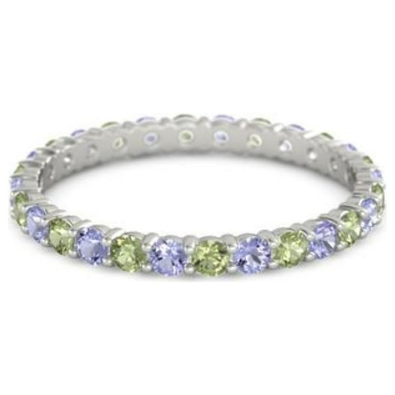 Peridot With Tanzanite Round 2.50 MM Eternity 925 Sterling Silver Women Stacking Ring