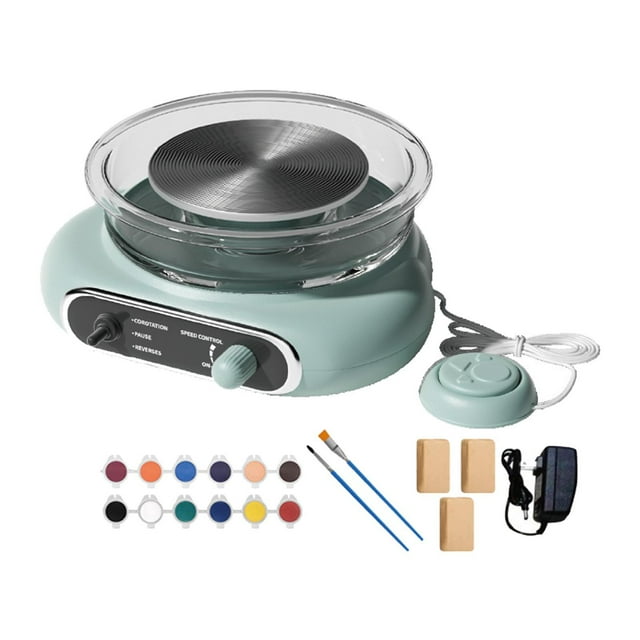 KLKCMS Mini Pottery Wheel Kit Compact Ceramic Making Machine for DIY Craft Projects Green