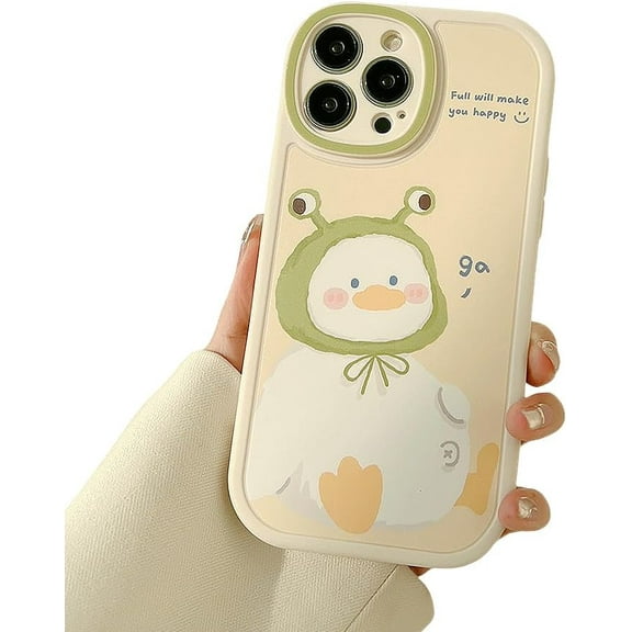 Designed for iPhone Case,Cute Slim Thin Duck Pattern Round Camera Lens Protection Shockproof Protective Cover Phone Case (iPhone 12 Pro,White)
