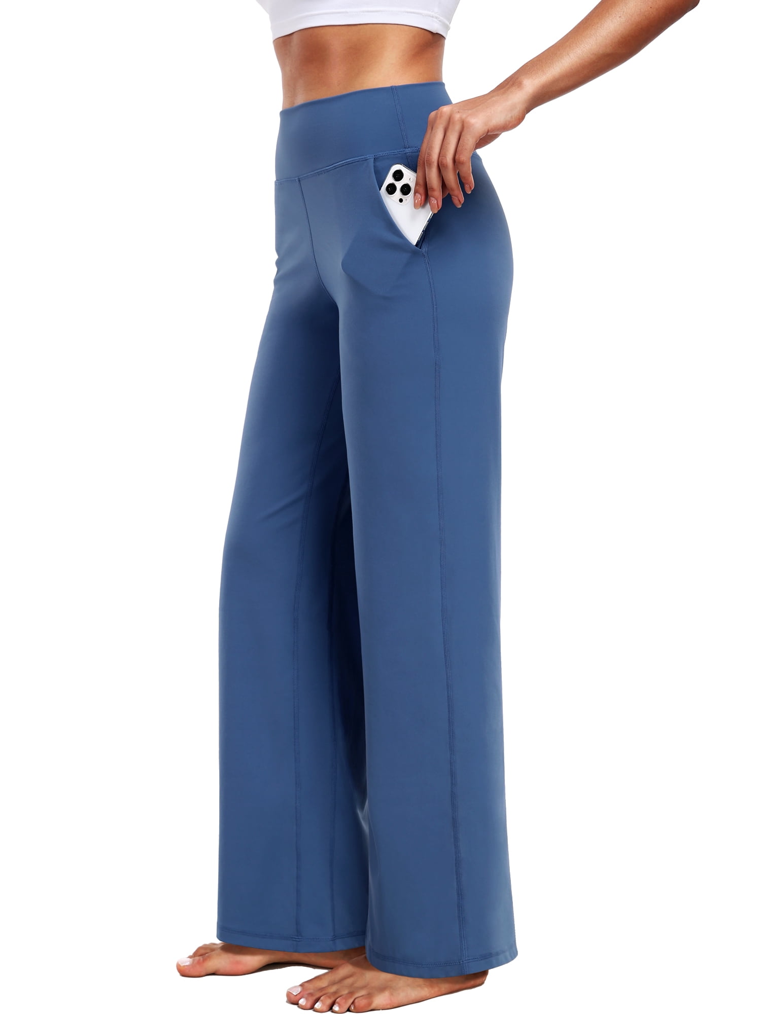 NELEUS ButterSoftFlex Womens Plus Size Wide Leg Pants Athletic Yoga Legging Casual Sweatpants with Side Pockets,Blue,US Size 2XL