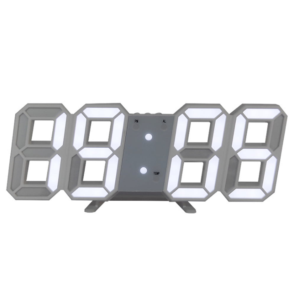 Modern Digital 3D LED Wall Clock Alarm Clock Snooze 12/24H Display Decor USB K 