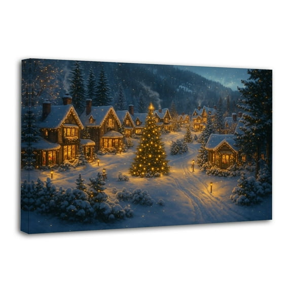 Christmas Village Glow Snow Cottage Scene Canvas Wall Art Poster Decorative Bedroom Modern Home Print Picture Artworks Posters 12x18inch(30x45cm)