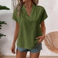 thumbnail image 2 of GUACER Womens Short Sleeve Tops Trendy Cotton Linen V Neck Relaxed Fit Casual T Shirts, 2 of 8