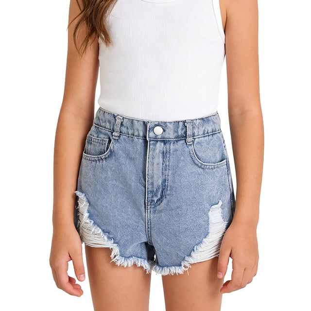 Ruyang Ripped Denim Shorts Summer High Waist Straight Leg Jeans Classic Button Breathable Casual Shorts with Pockets