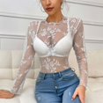 thumbnail image 6 of lanema Women Long Sleeve Sheer Floral Lace Top Mock Neck Slim Fit Mesh T-Shirt Clubwear, 6 of 14