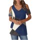 thumbnail image 1 of Tops de Algodón para las Mujeres Color Bloqueado Impreso Manga Corta Cuello en V Fuera Del Hombro, Top de Moda para Diario, 1 of 9