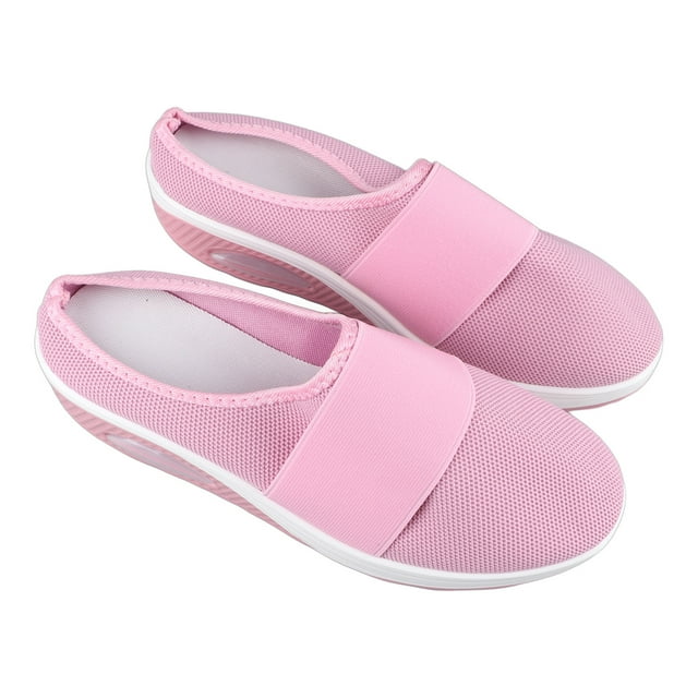 Pantuflas de mujer con cabeza envuelta, cómodas y suaves, de tela de malla, planas, sin tacón, color rosa, talla 38
