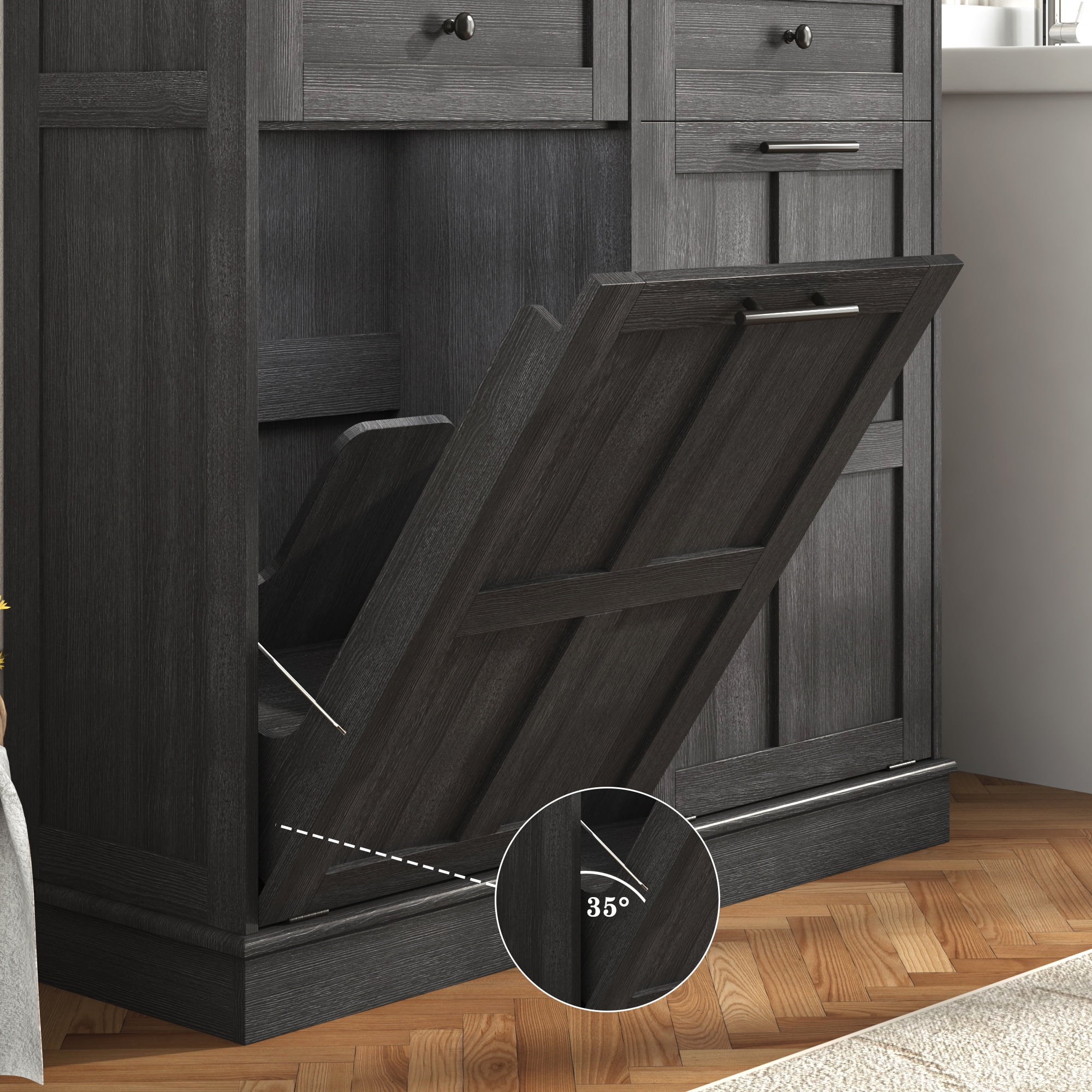 Blotout Double Tilt Trash Cabinet with 2 Hidden Drawers,Kitchen Hidden Trash Can with Flip Cover,Suitable for Kitchen,House,Apartment,Dormitory,Laundry Room