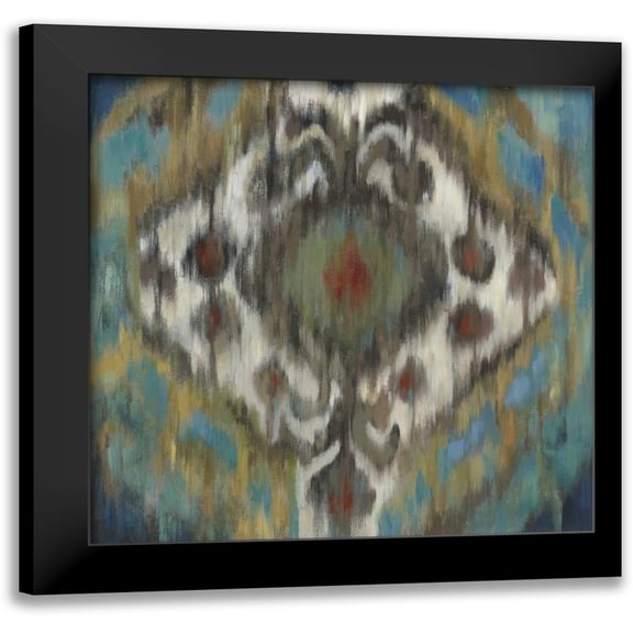 PI Studio 12x12 Black Modern Framed Museum Art Print Titled - Peacock Ikat
