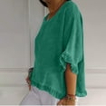thumbnail image 6 of CHGBMOK Womens Ruffle Sleeve Blouses 3/4 Sleeve Crew Neck T Shirts Solid Casual Tops Pleated Curved Hem Going Out Outfit, 6 of 8