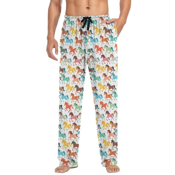 joogoo Men's Pajama Pants Cartoon Horses Soft Long Sleep Lounge Pjs Bottoms L