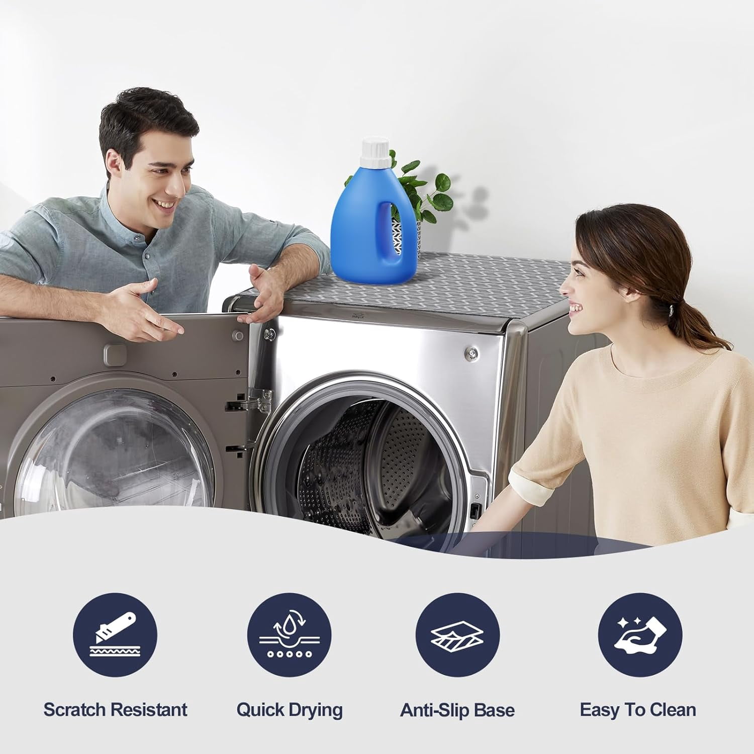 2 PCS Silicone Washer Dryer Top Protector Mat, 27" x 27" Non Slip Quick Drying Protective Cover for Laundry Room