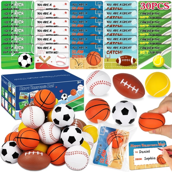 Paquete de 30 tarjetas Dreampark para el día de San Valentín con pelotas deportivas para niños