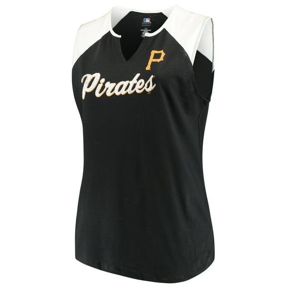 Women's Majestic Black/White Pittsburgh Pirates Plus Size Shutout Supreme Sleeveless Muscle Tank Top