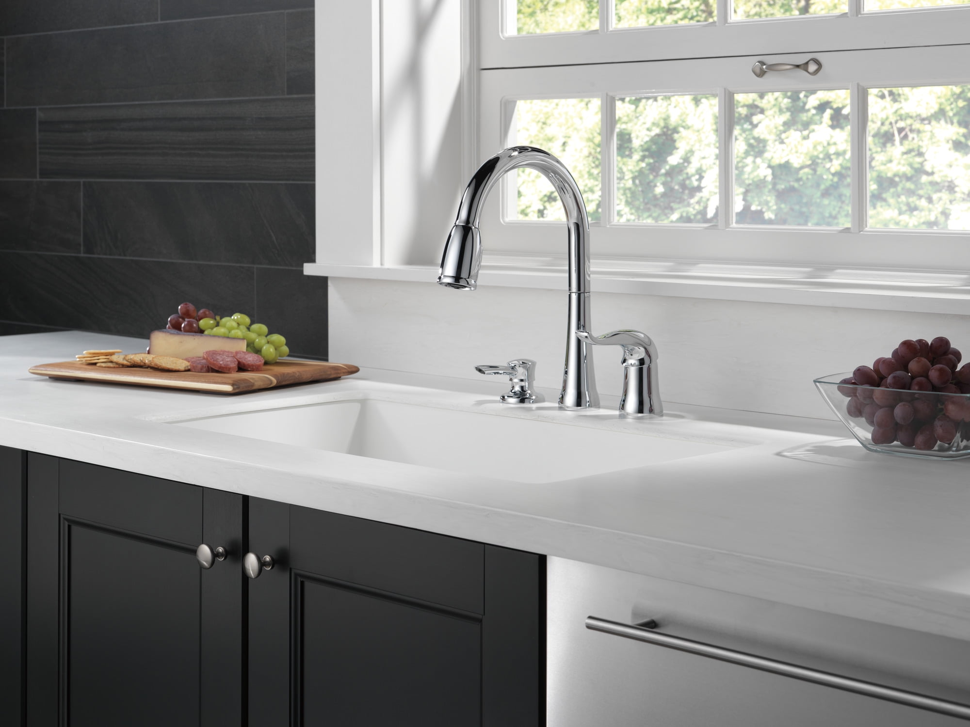 Delta Kate Single Handle Pull Down Kitchen Faucet With Soap Dispenser