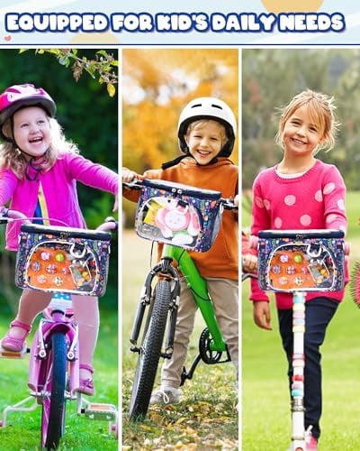 Kids Bike Basket, Front Handlebar Bag for Kids Girls Bikes, Waterproof Small Bike Basket with Zipper for Toddler Scooter Tricycle Bicycle