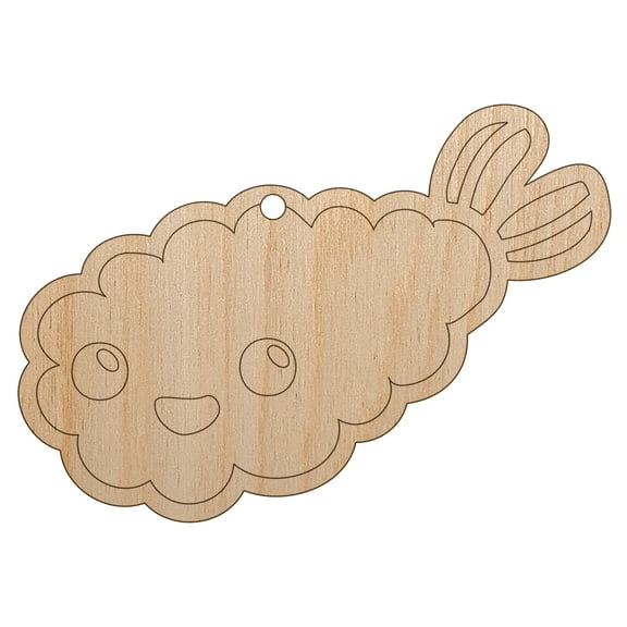 Kawaii Cute Shrimp Tempura Ebi Wood Holiday Christmas Tree Ornament Unfinished DIY Pre-Drilled Craft