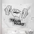 thumbnail image 1 of Fitness Tapestry, Hand Holding a Dumbbell Grunge Sketch Get Strong Train Hard Illustration, Fabric Wall Hanging Decor for Bedroom Living Room Dorm, 5 Sizes, Black Grey White, by Ambesonne, 1 of 1