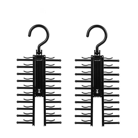 Tie Holder Hangers, Space Saving Plastic Tie Rack with Rotatable Hooks for Closet, 2 Pack