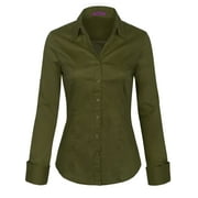 KOGMO Womens Basic Long Sleeve Button Down Shirts Office Work Blouse (S-3X)