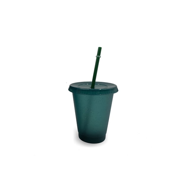 Bearachild Vaso para beber con tapa y pajita Botella reutilizable de plástico PP PP para batido de jugo de café de bebida fría Mostrada Verde oscuro 480ml Bearachild HA007952-08