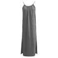 thumbnail image 4 of Letdown Women's Backless Cami Maxi Dress with Back Tie - Sleeveless Lounge & Sundress | Boho Split Long Dress | Soft Solid House Dress for Home, Beach, Vacation (Grey,XXL), 4 of 8