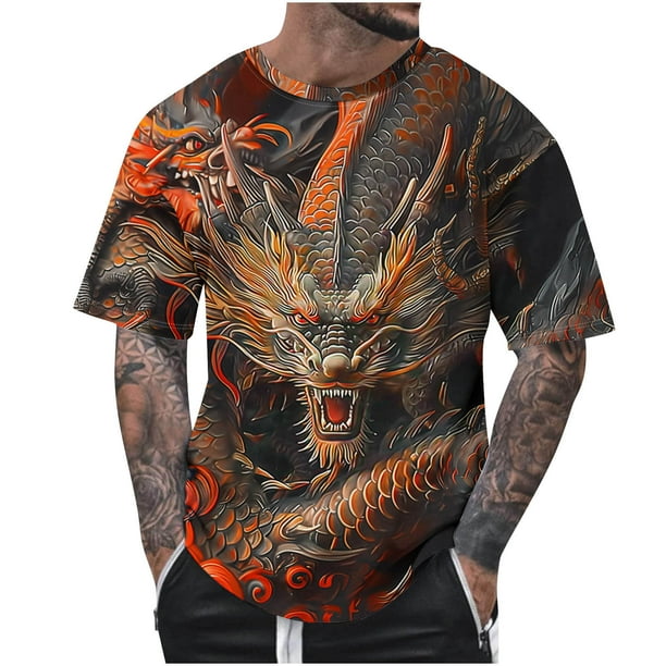 Camisetas de Cuello de la Tripulación de los Hombres de Verano Redondo Cuello Impreso Camiseta, Top Atlético de Secado Rápido Casual para los Hombres